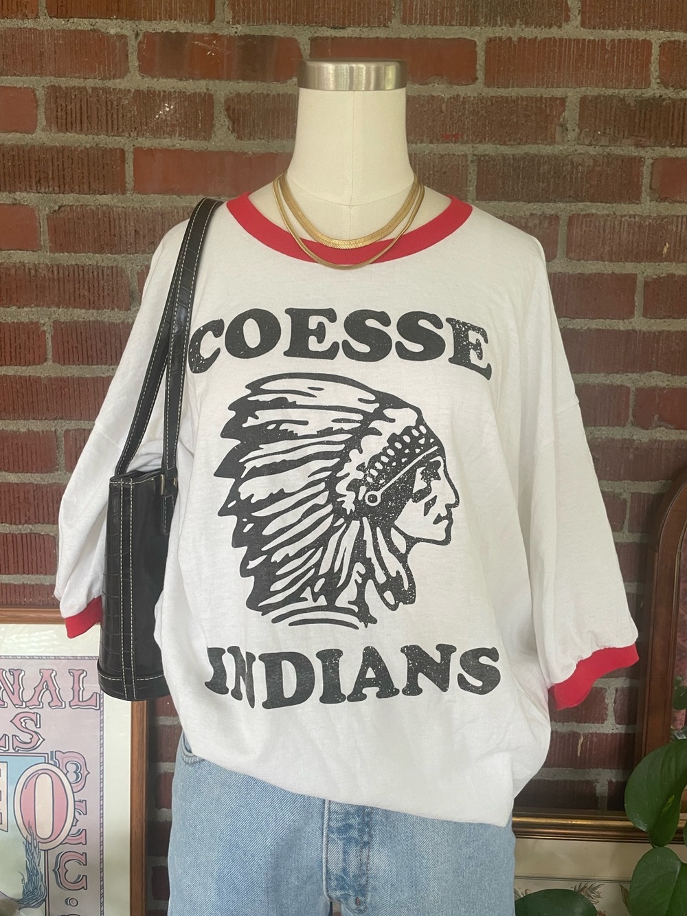 Coesse Indians Gildan White Ringer Tee with Red Trim